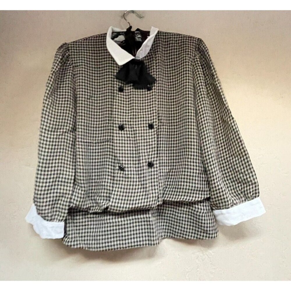 Liz Petites Inc. Gingham Double-Breasted Style Blouse Size 8 Gray Puff Shoulder
